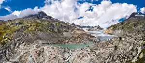 Alpine Summer Prints: The Rhone Glacier, the source of the Rhone River at Furka Pass in the Swiss Alps