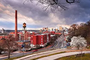 Sakura Prints: Richmond, Virginia, USA downtown cityscape over Main Street at dusk