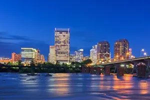 Rises Prints: Richmond, Virginia, USA downtown skyline on the James River