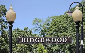 New Jersey Prints: Ridgewood sign on entrance to train station platform train track in bergen county new jersey
