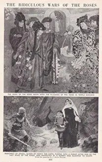 1400s Prints: The ridiculous Wars of the Roses - Plucking of the Roses in the Temple Gardens / Margaret of Anjou