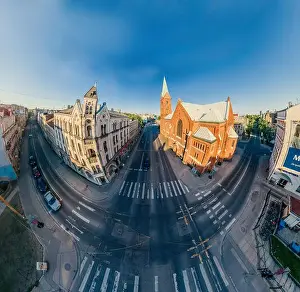Riga Prints: Riga City Red brick Church Monument drone 360 vr view