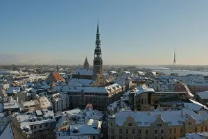 Riga Prints: Riga City St.Peter Church, Down town Cathedral winter day
