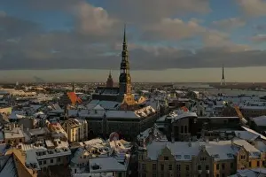 Riga Prints: Riga City St.Peter Church, Down town Cathedral winter day