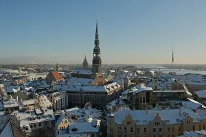 Riga Prints: Riga City St.Peter Church, Down town Cathedral winter day