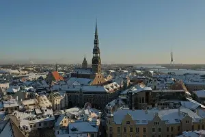 Riga Prints: Riga City St.Peter Church, Down town Cathedral winter day