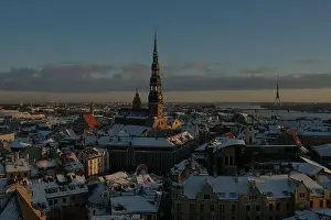 Riga Prints: Riga City St.Peter Church, Down town Cathedral winter day