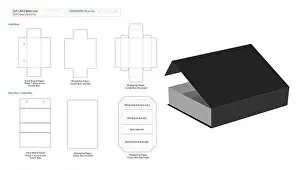 Perfume Prints: Rigid box die line template with magnetic closure and 3D box for mock-up