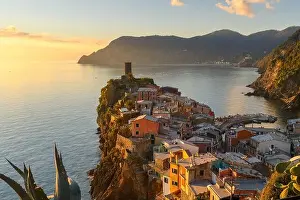 La Spezia Prints: Riomaggiore, Italy, in the Cinque Terre coastal area during blue hour