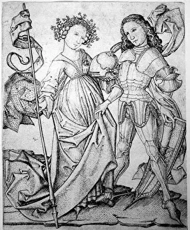Chivalry Prints: Ritter und Dame mit Helm und Lanze is a German artwork showing a knight and lady