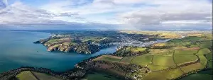 River Dart Estuary Prints: River Dart and Fields in autumn colors over Kingswear and Dartmouth from a drone