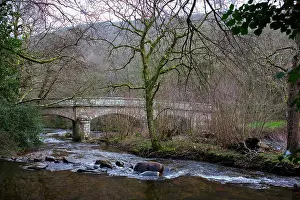 Tourist Destination Prints: The River Teign and the weir at Steps Bridge, Dunsford, Dartmoor National Park, Devon, UK