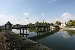 Riviere Prints: The road bridge across the river Saone, Auxonne