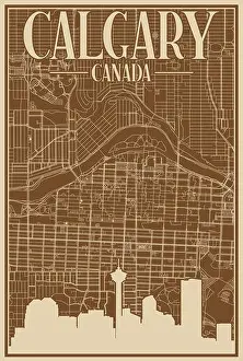 Drawing Art Product Prints: Road network poster of the downtown CALGARY, CANADA