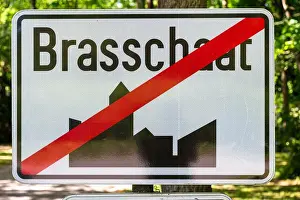 Urbanisation Prints: Road sign of the city of Brasschaat, Antwerp, Belgium 16 May 2025