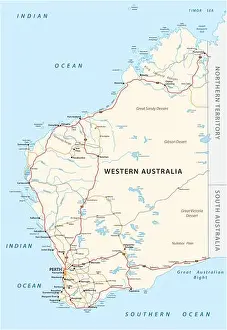 Western Australia Prints: Road vector map of the Western Australian state