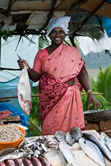 Three Quarter Length Prints: Roadside fish seller, Kerala, India, Asia