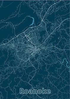 Roanoke, Virginia, United States artistic blueprint poster map