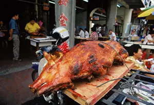 Pigs Prints: Roasted pig in Chinatown in the centre of Georgetown Penang Malaysia Asia R Francis