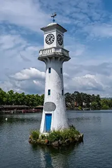 Cardiff Prints: Roath Park Lighthouse Clock Tower Cardiff on a Summer Sunny Cloudy Day