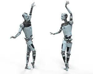 Android Prints: Robot ballet dancers, 3D illustration