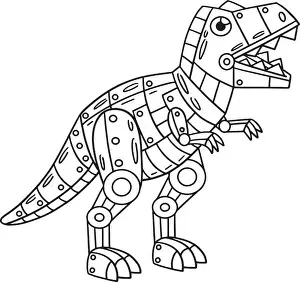 Automated Prints: Robot T Rex Isolated Coloring Page for Kids