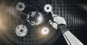 Touching Prints: Robotic android hand touching and Glowing circle technology interface