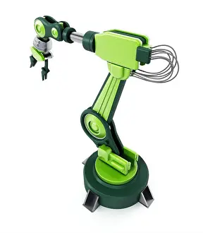 Automated Prints: Robotic arm isolated on white background. 3D illustration