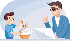 Creating Prints: Robotics class for children flat vector illustration