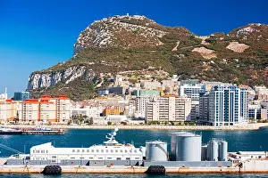 The Rock of Gibraltar, a British Overseas Territory located at the southern tip of the Iberian Peninsula