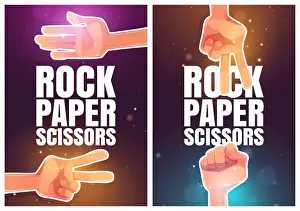 Wrist Prints: Rock, paper, scissors posters with palm and hands in fist and victory symbol