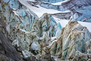 Uria Lomvi Prints: rocks waterfall small iceberg and glacier at the Alkefjellet between Spitsbergen and Nordaustlandet on Svalbard