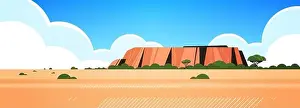 Acacia Prints: rocky mountain australia dry grass rocks and trees wild nature landscape background horizontal vector illustration