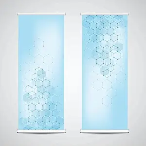 Genetic Prints: Roll up banner stands with abstract geometric background of hexagons pattern