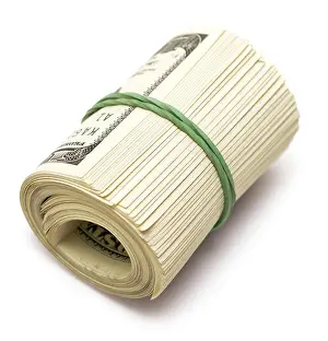 One Hundred Prints: roll of dollars isolated on white background