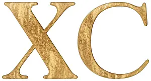 Volumetric Prints: Roman numeral XC, nonaginta, 90, ninety, isolated on white background, 3d render