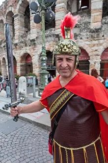 Verona Prints: A Roman Soldier Outside The Roman Amphitheatre In Verona Italy