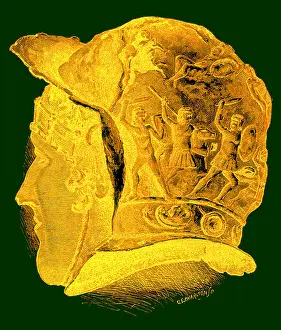 Armour Prints: Roman Votive Helmet Illustration from Cassells Illustrated Universal History by Edward Ollier 1890