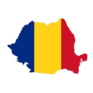 Andorra Prints: Romania flag map. Country outline with national flag
