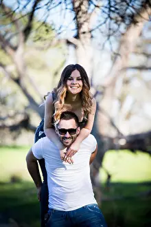 Park Sun Prints: Romantic couple girlfriend and boyfriend having fun outdoor summer park