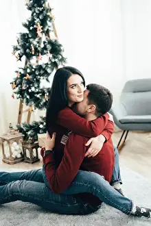 Spark Prints: Romantic couple in love happy about being together celebrating winter holidays in good mood