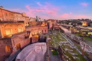 Rome, Italy overlooking Trajan's Forum at dusk