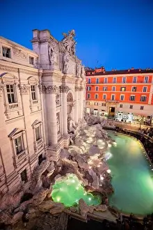 Rome, Italy overlooking Trevi Fountain during twilight