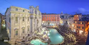 Rome, Italy overlooking Trevi Fountain during twilight