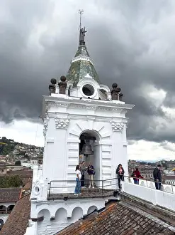 Historico Prints: Rooftop view a one of the bell towers of the Church of San Francisco in Quito, Ecuador