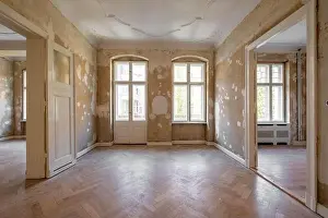 Repairing Prints: Room before renovation, empty flat interior in old building