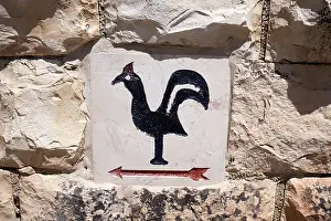 Peters Prints: Rooster sign pointing towards towards The Church of Saint Peter in Gallicantu