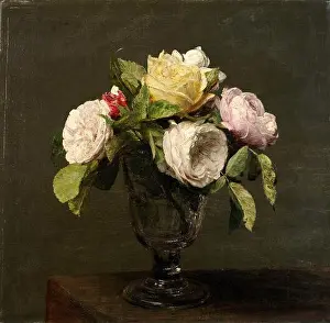 1873 Prints: Roses dans un Verre a Pied, 1873. Henri Fantin Latour