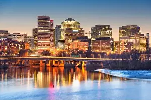 Rossyln, Arlington, Virginia, USA downtown city skyline at dusk on the Potomac River