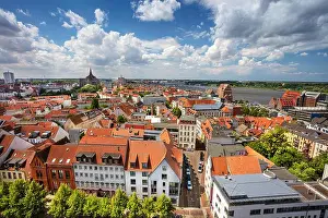 Rostock, Germany. Aerial cityscape image of Rostock, Germany during sunny summer day